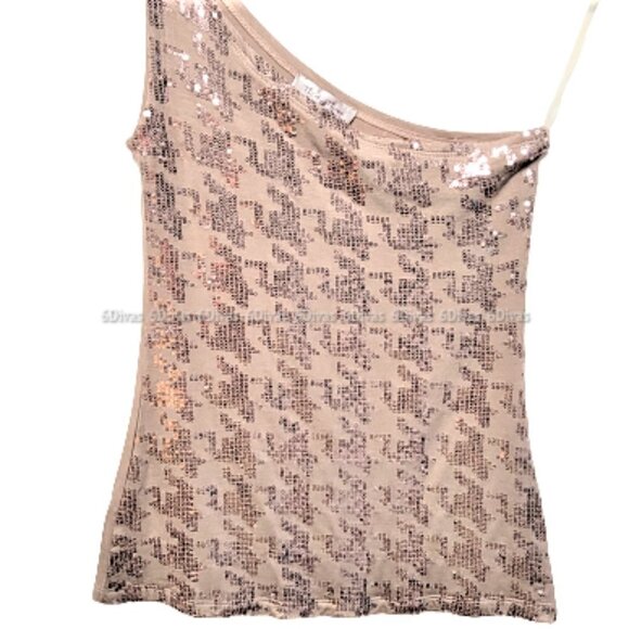 Taupe Color  One Shoulder Glitter Top Size M - Picture 2 of 9